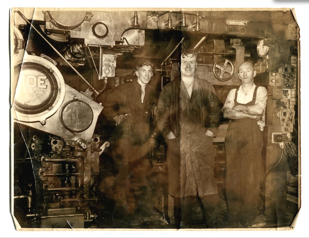 My grandad (far left) c.1950 photographed whilst on his apprenticeship with Hoe & Co. (Press manufactures/engineers)