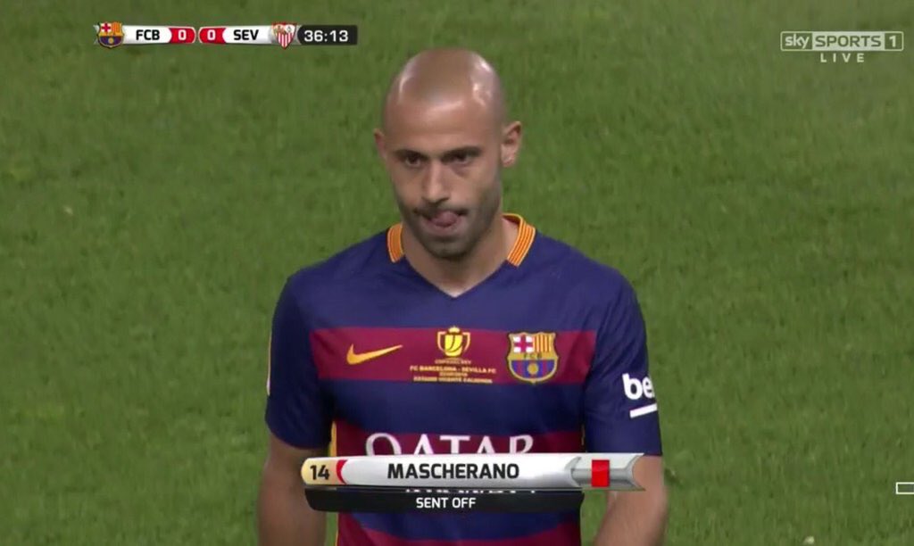 FC7INFO's tweet photo. Barcelona had gone 46 games since their last red card, which was also Mascherano, v Eibar on Oct 25 https://t.co/D2guD5I1zw