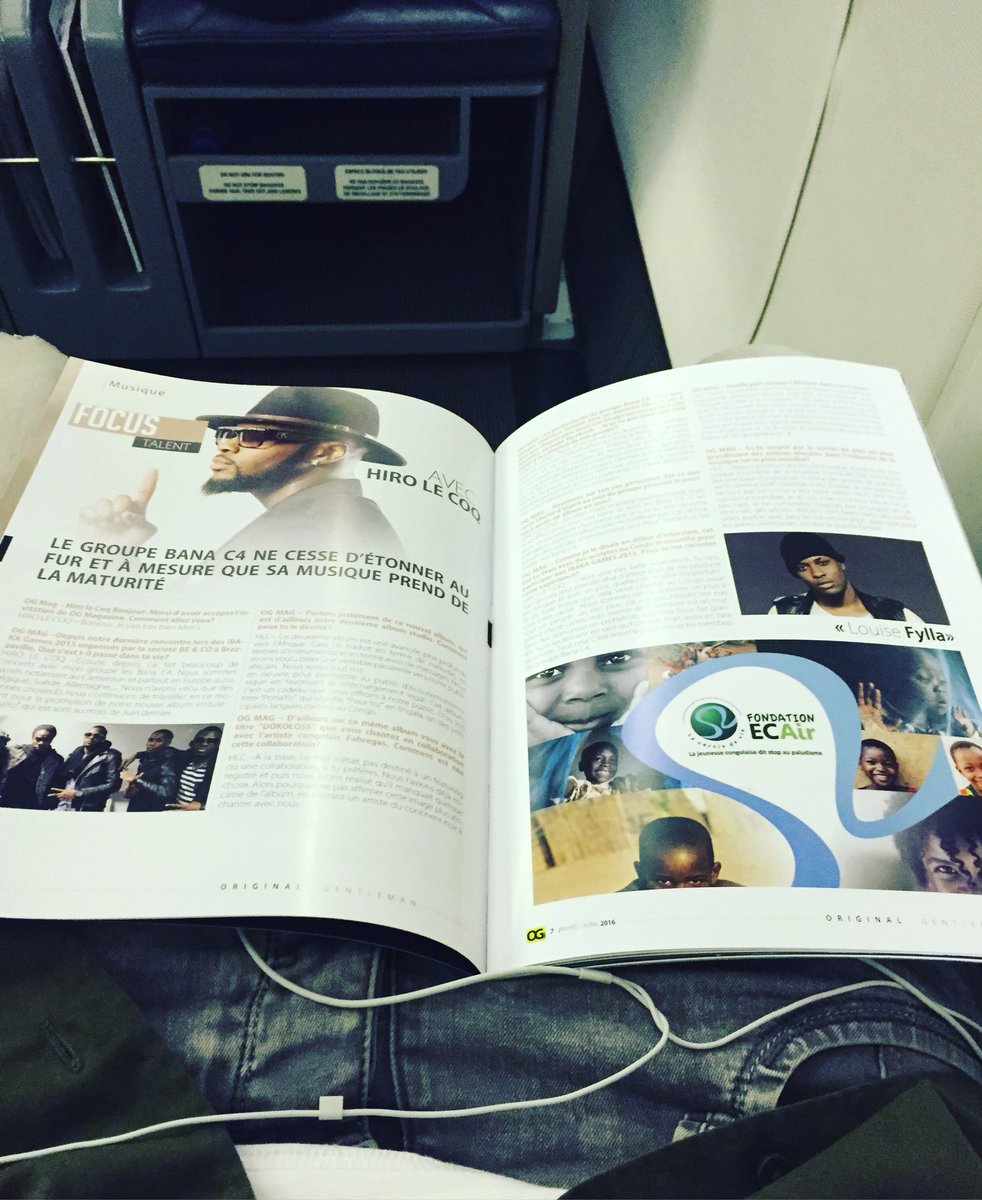HiroLeCoq's tweet photo. Fierté de fou quand dans l'avion on me distribue un magazine dans lequel je suis 🙏🏾🙏🏾 #OgMagazine #Ecair #MwanaMboka https://t.co/MZN8uWHoVm