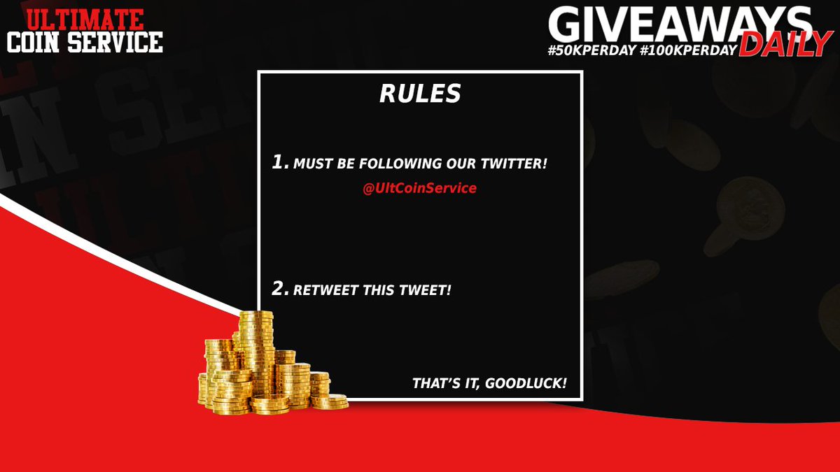 UltCoinService's tweet photo. Sunday's giveaway is now!

A #500kPerDay MUT/HUT giveaway!
RT + Follow!

Buying/Selling? 
https://t.co/rPrjawJuEj https://t.co/LCw9kkumb4