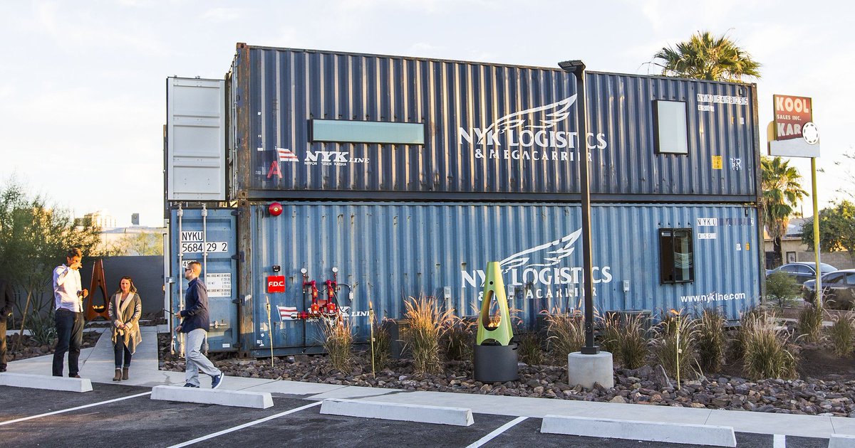 Gadgeraz's tweet photo. Does the shipping-container apartments on Grand here in Phoenix have the #ShawnMendes model? #BillboardAZ https://t.co/85xHJ3KXTV