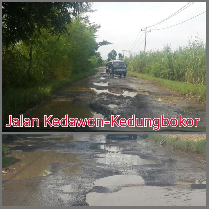 Hujan tadi mlm, jalan msh rusak, tergenang air lg. Jl. Kabupaten Kedawon-Kedungbokor