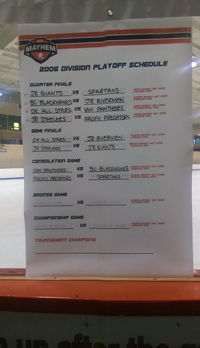 bcmayhem's tweet photo. The 2006 Semi Finals and Consolation schedules... https://t.co/jv9jQtX0H0
