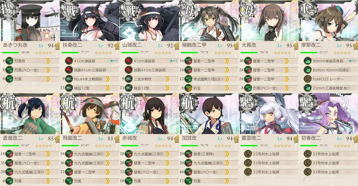 Kiat Alpha0 10 2 A Twitter E6甲消化 編成画像は第1艦隊と決戦支援 第2艦隊全艦捨て艦 軽1駆5 キラ付けなし 熟練付けあり 道中 決戦支援あり 11出撃7到達 破壊 破壊 撤退 撤退 損壊 破壊 破壊 撤退 破壊 撤退 破壊