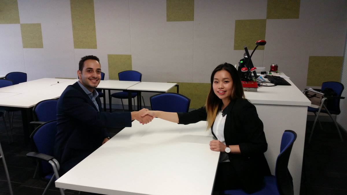 ThenJames's tweet photo. Just two of our #MWL101 students practicing their mock interview skills @DeakinGradEmp https://t.co/8pH1XoNlEW
