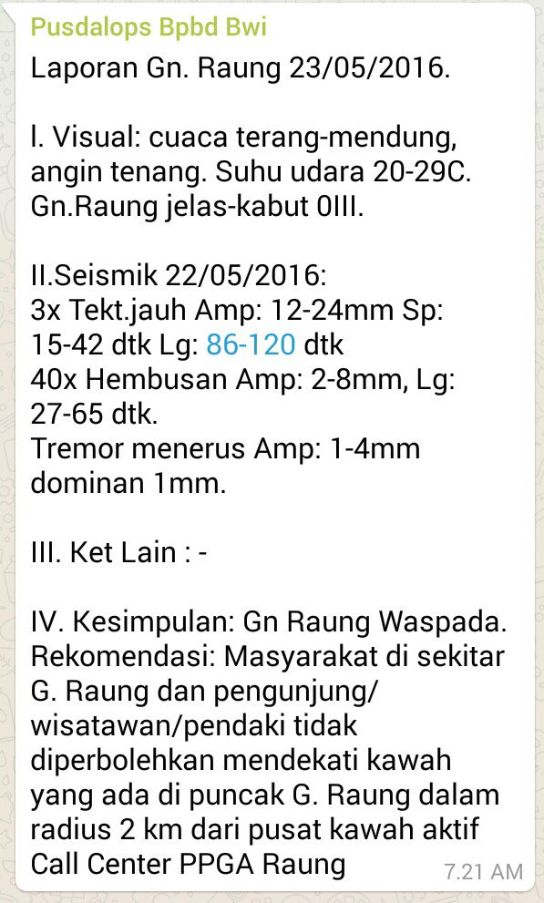 BPBDBwi's tweet photo. Laporan Gn.Raung 23 Mei 2016 @banyuwangi_kab @bpbd_jatim @BNPB_Indonesia https://t.co/AM5vu5Wlt4