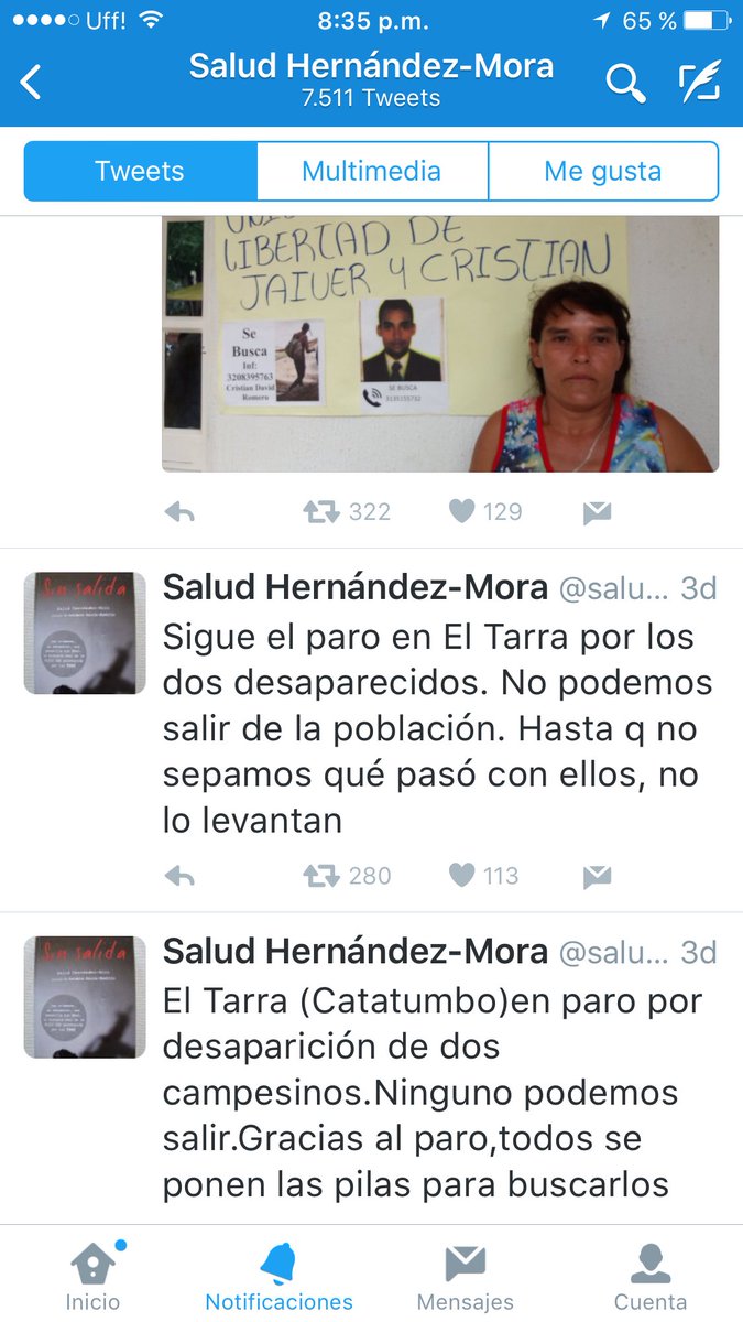 CGurisattiNTN24's tweet photo. Tuits de Salud Hernández en los últimos días. Cubría la desaparición de dos humildes jóvenes. https://t.co/Y42BS7U6tf