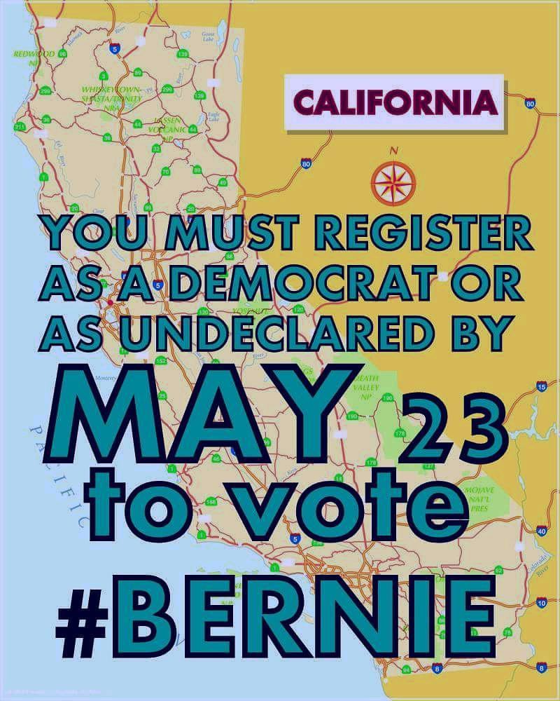 BayArea4Bernie's tweet image. TOMORROW (May23) IS THE LAST DAY TO REGISTER TO VOTE
registertovote.ca.gov 
#election2016 #FeelTheBern
#GOTV #c…