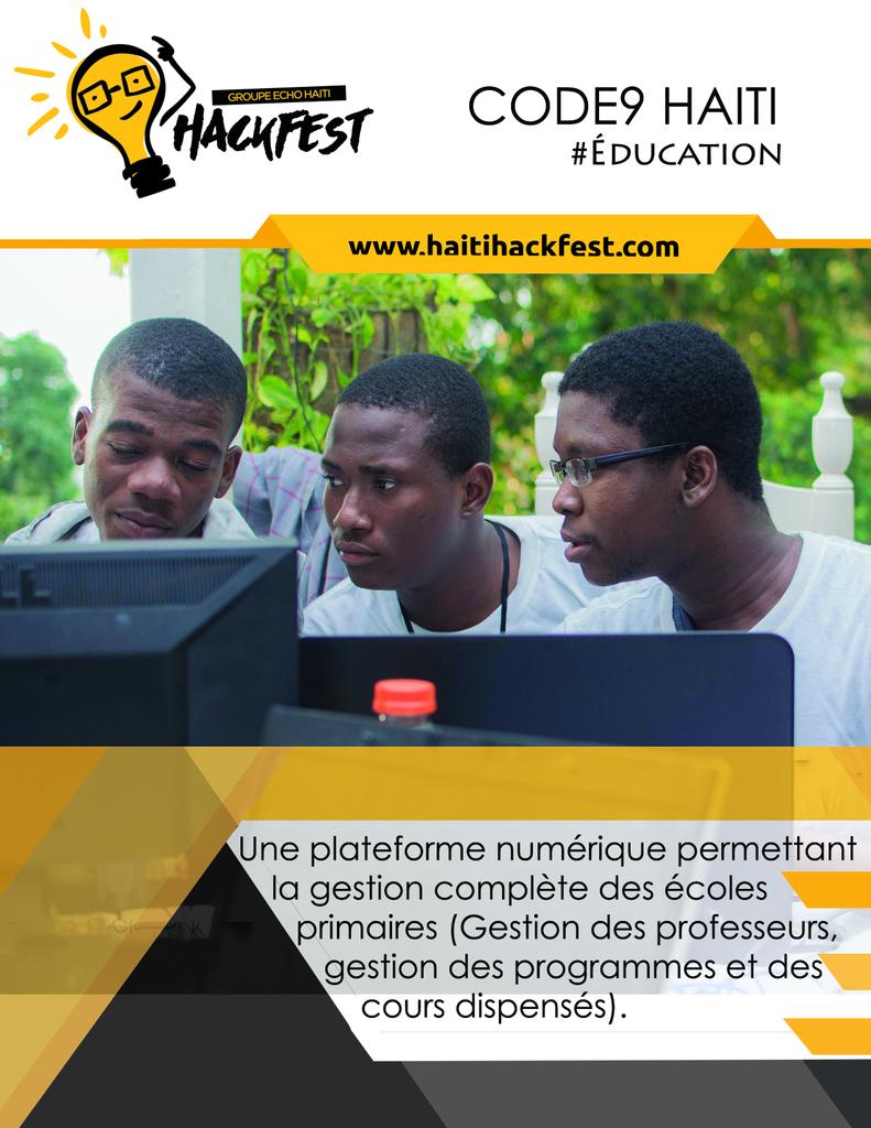 spaccius's tweet photo. #Code9Haiti is the winner of #haitihackfest after 48 hours of coding a solution for education issue in Haiti. https://t.co/616bUCJEyb