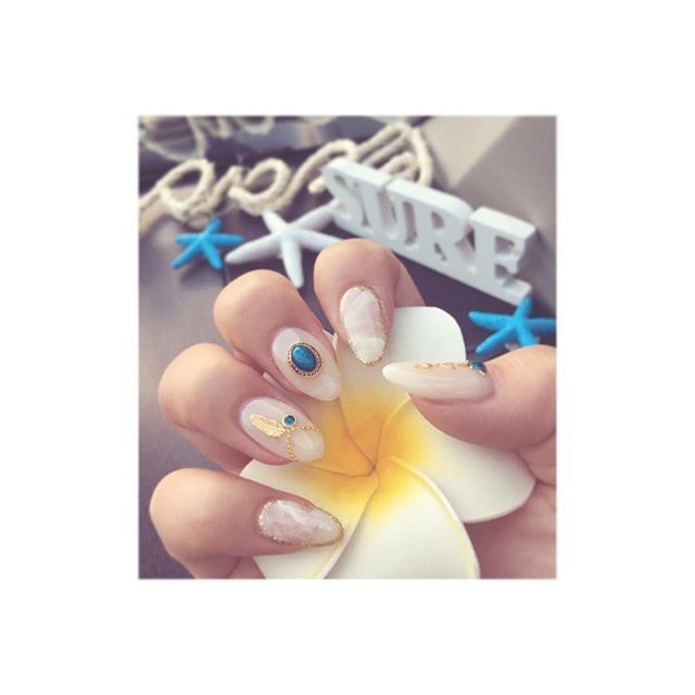 Starfish New Nail Nail ネイル ジェルネイル マーブル 乳白色 ターコイズ フェザー 自爪 シンプル Summer サマーネイル Surf Bea T Co Svpljr8zfq