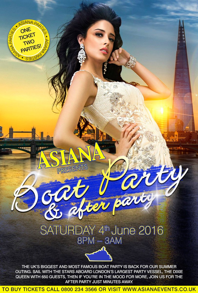 Not long left until our big Asiana Boat Party! Get your tickets before they are gone!  - 
tinyurl.com/h9ull5m