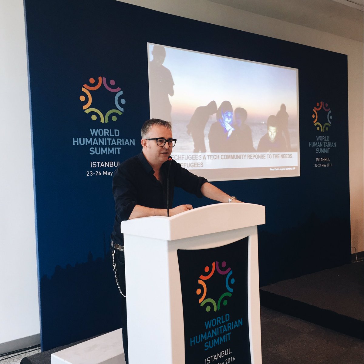 Day 2 of  #Hack4Humanity in Istanbul kicks off with <a href="/mikebutcher/">Mike Butcher (BlueSky/Threads: @mikebutcher)</a> of <a href="/Techfugees/">Techfugees</a>. #RefugeesNOW