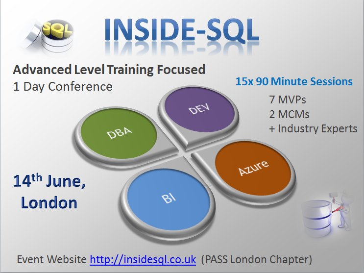 Neil_Hambly's tweet image. T-3 Weeks until 1st All-day @SQLondon training conference #INSIDESQL
Join MVP's & Attendees insidesql.co.uk