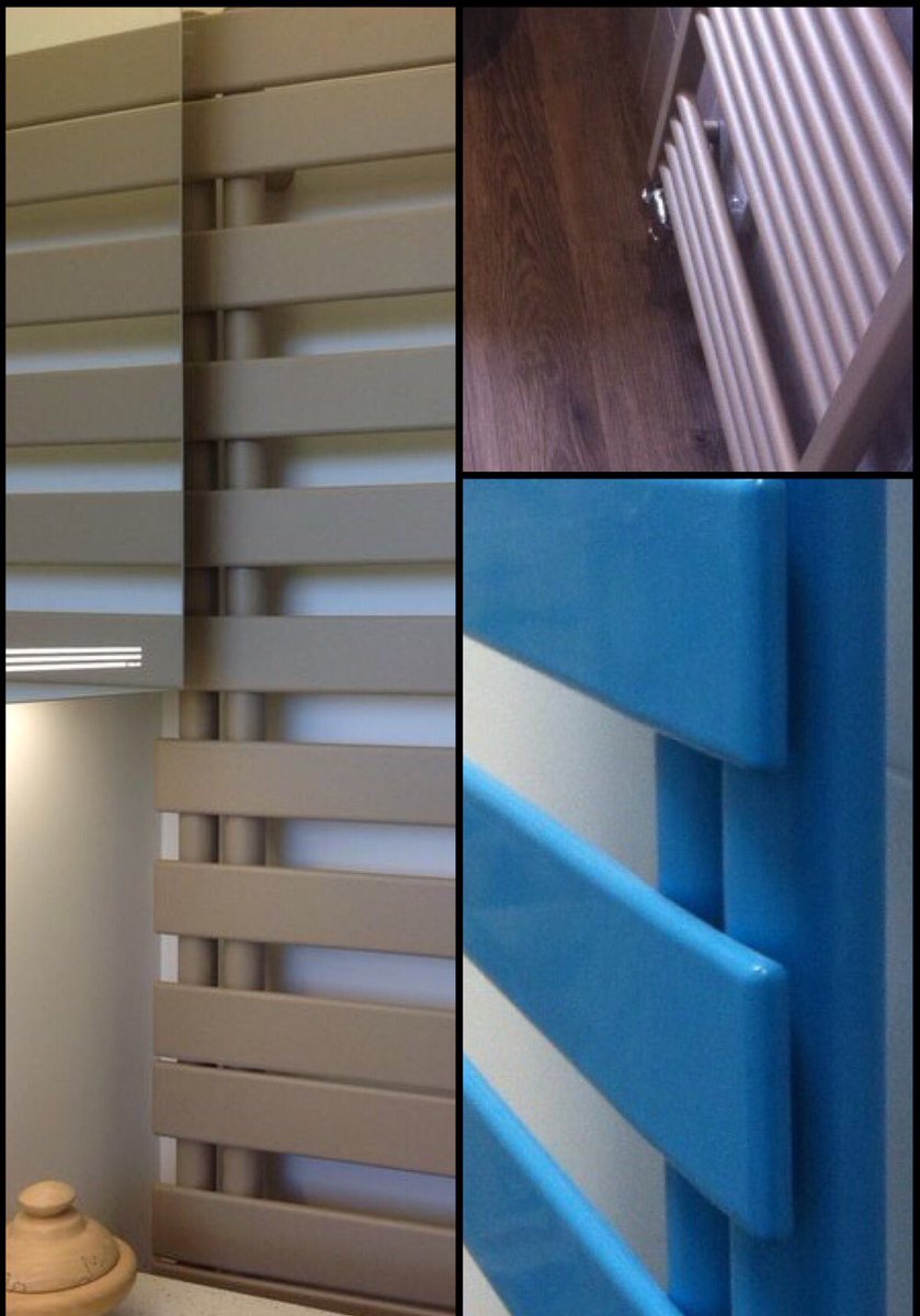 Coloured heated towel rails certainly add the finishing touch to a bathroom...#interior #colour #design #renovation