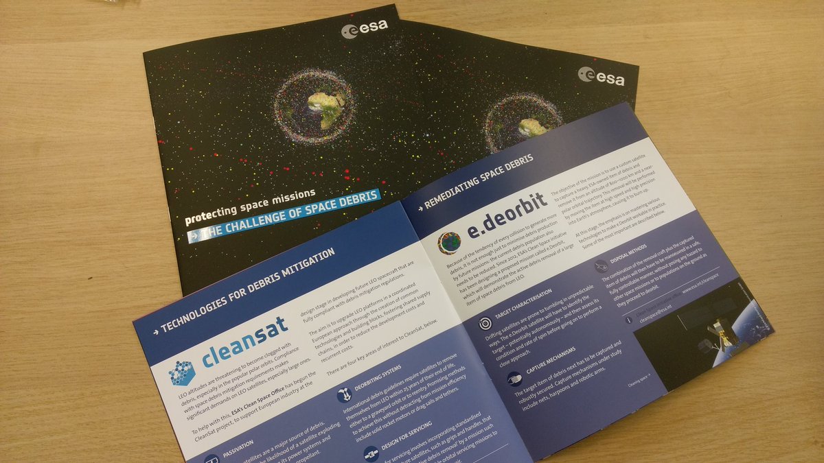 ESAcleanspace's tweet photo. These are the printed @ESA brochures for the #CleanSpaceIndDays :D
#SpaceDebris #CleanSat #eDeorbit https://t.co/W4CeB49v96