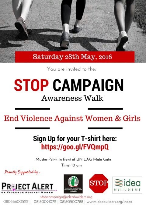 IBInitiative's tweet photo. #STOPCampaign is supported by @ProjectalertVaw @DSVRT
#EndViolenceAgainstWomenAndGirls #May28 #Lagos https://t.co/C84t1DPHbL