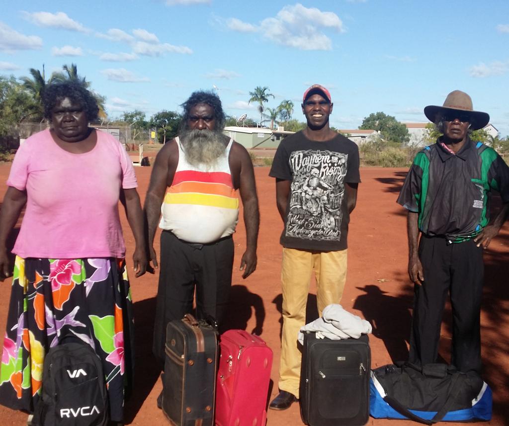 Owen Yalandja, his wife Lena, Marcus Pascoe, Jack Nawilil on way to #Sydney for Annandale #exhibition opens May 25.