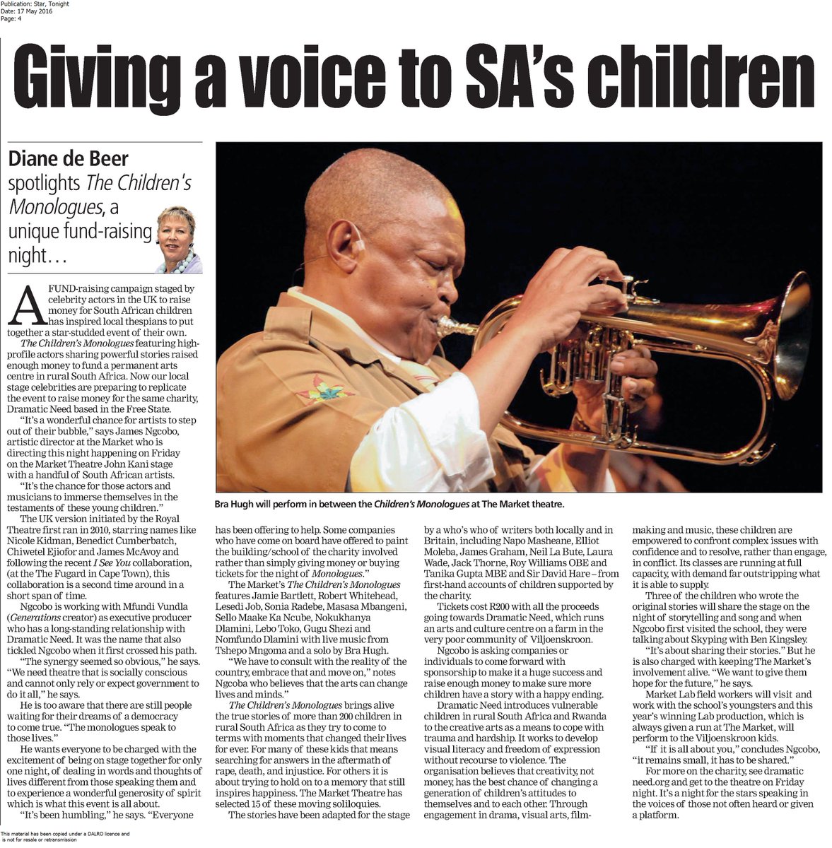"Giving a voice to SAs children'' <a href="/TheStar_news/">The Star</a>, Tonight - #ChildrensMonologues review by Diane de Beer