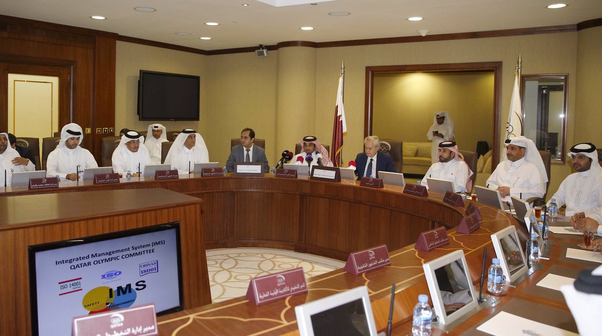qatar_olympic's tweet photo. جانب من المؤتمر الصحفي الخاص بحصول اللجنة الأولمبية على شهادات الأيزو في الجودة و البيئة والسلامة والصحة المهنية https://t.co/3MRsndFSHl