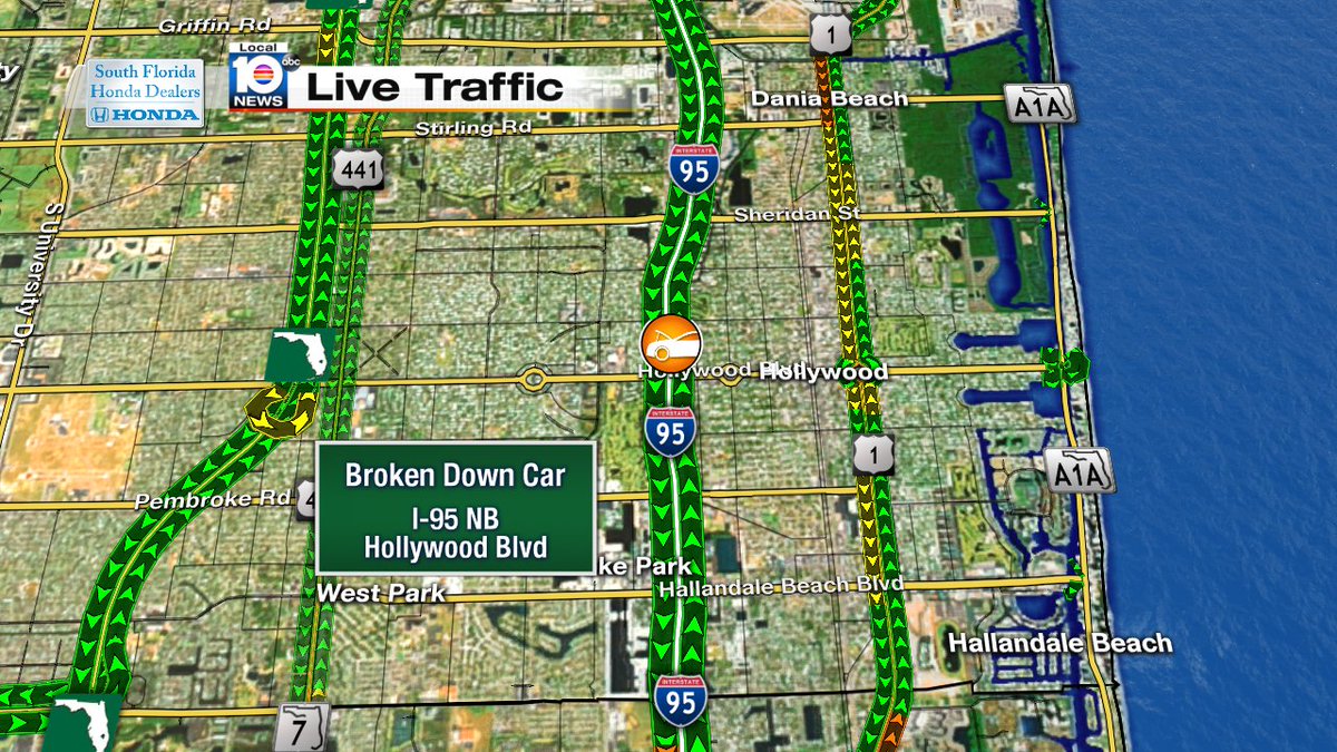 Broken down car I-95 NB & Hollywood Blvd #TRAFFIC #MIAMI https://t.co/Aosj3dBTT8