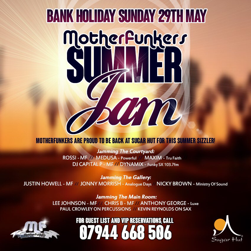 B/H Sun I'm Back Playing <a href="/sugarhut/">Sugar Hut</a> Main Room For <a href="/MotherFunkers/">MotherFunkers</a> Always A Busy One, Last Few Tables/Glist 07944668506