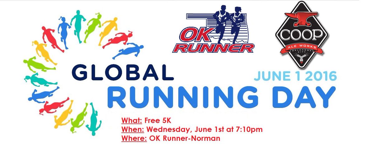 MyOKRunner's tweet photo. Join us June 1st at 7:10pm for Global Running Day. We will be hosting a FREE 5K and cookout with @COOPAleWorks https://t.co/7VyUmjeDqC