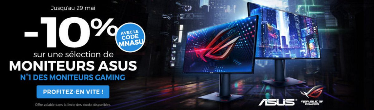 grosbill_com's tweet photo. En ce moment c'est -10% sur les moniteurs @ASUS_ROG_FR avec le code #MNASU ! #Gaming https://t.co/SyciTpCdSS https://t.co/TJjKhjfTTl