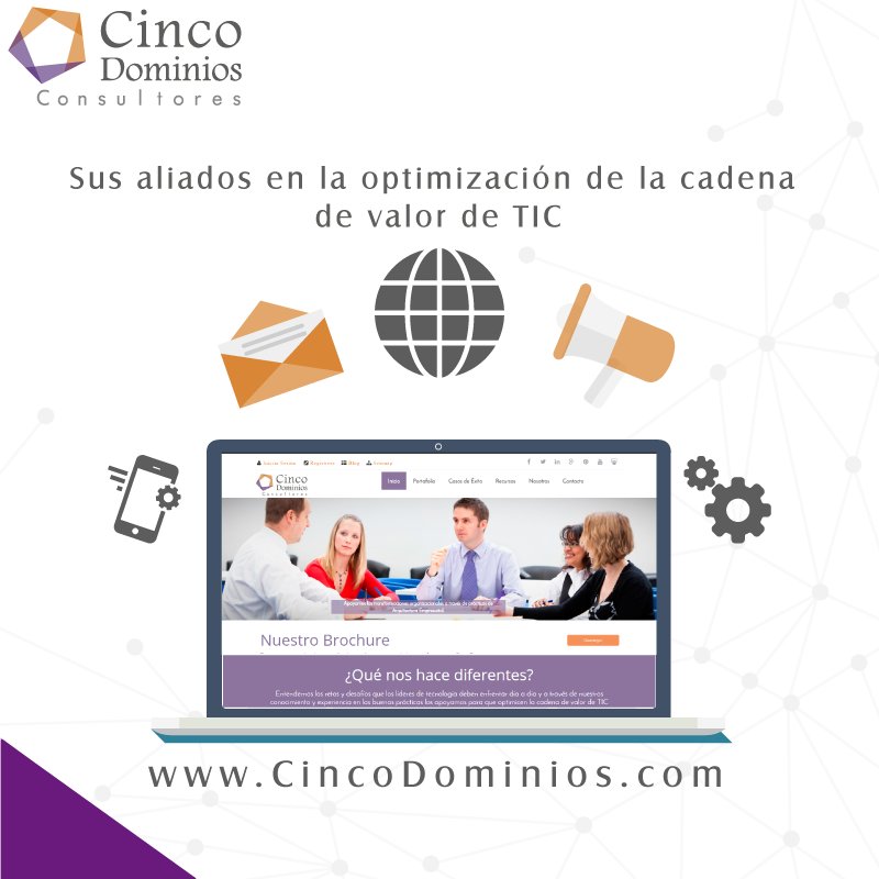 CincoDominios's tweet photo. Conozca nuestro #PortafoliodeServicios https://t.co/N5OUAcKh4N
#ServiciosdeTI #Consultoría #GobiernodeTI #TIC #TI https://t.co/UWvIU4bR9a