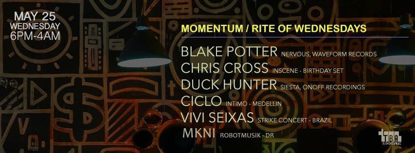 ZelevTHC's tweet photo. This Wednesday at @TBABrooklyn with Blake Potter, Chris Cross, Duck Hunter, Ciclo, Vivi Seixas, &amp; Mkni! #Momentum https://t.co/zKqdkCdWbW