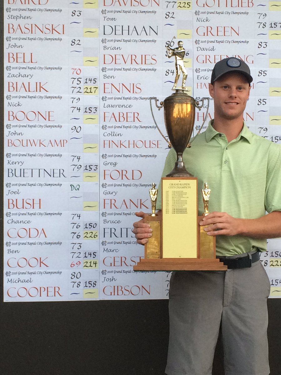 WestMIGolfAssoc's tweet photo. Congrats to Ben Cook on outlasting @Tomwerks &amp; @nategolomb in a 3-hole playoff to win the 2016 GR City Championship! https://t.co/61jGFikI9I