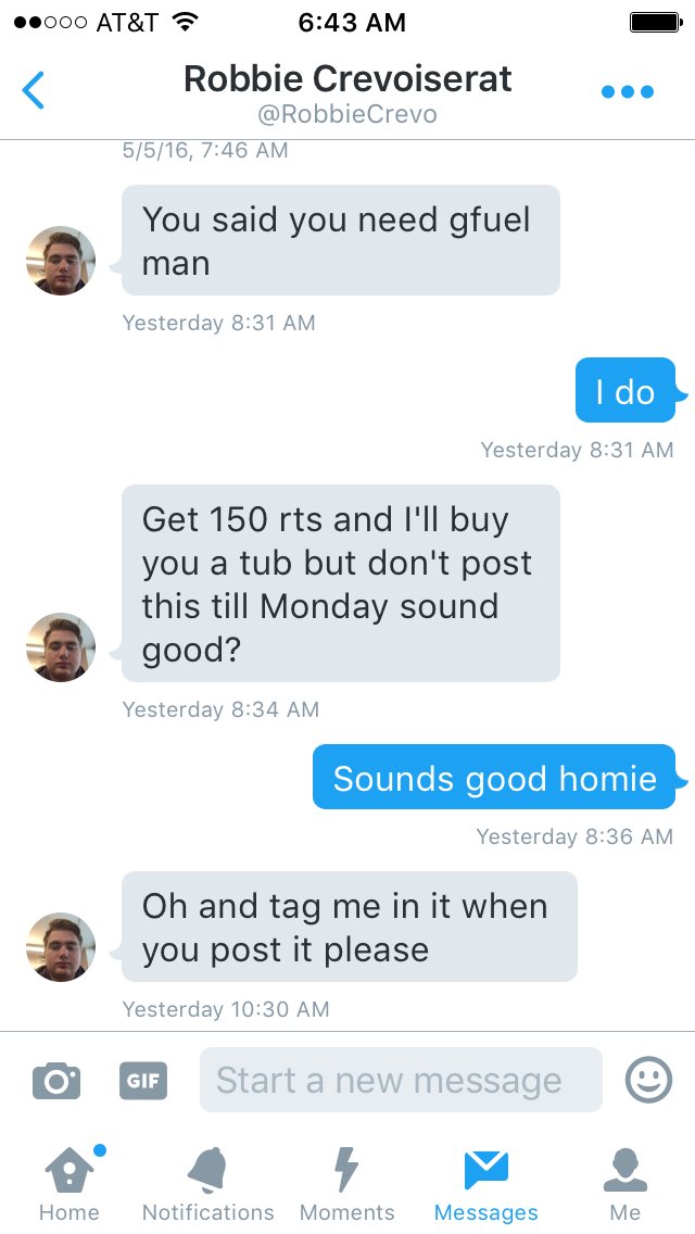 Fiixyy's tweet image. Help me get 150 RTs and @RobbieCrevo will get me a tub of GFuel