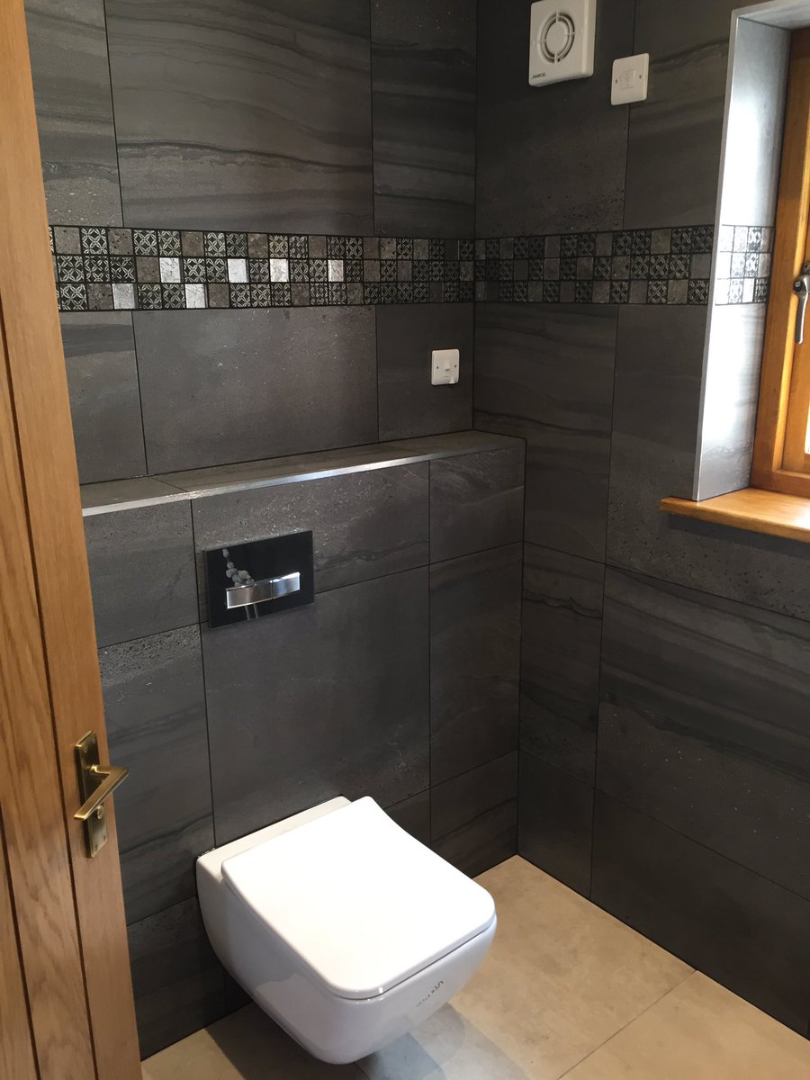 RawTiling's tweet image. Cloakroom- 600x600 @VilleroyandBoch tiles and matching toilet, completed with @BALtiling ebony grout and silicone.