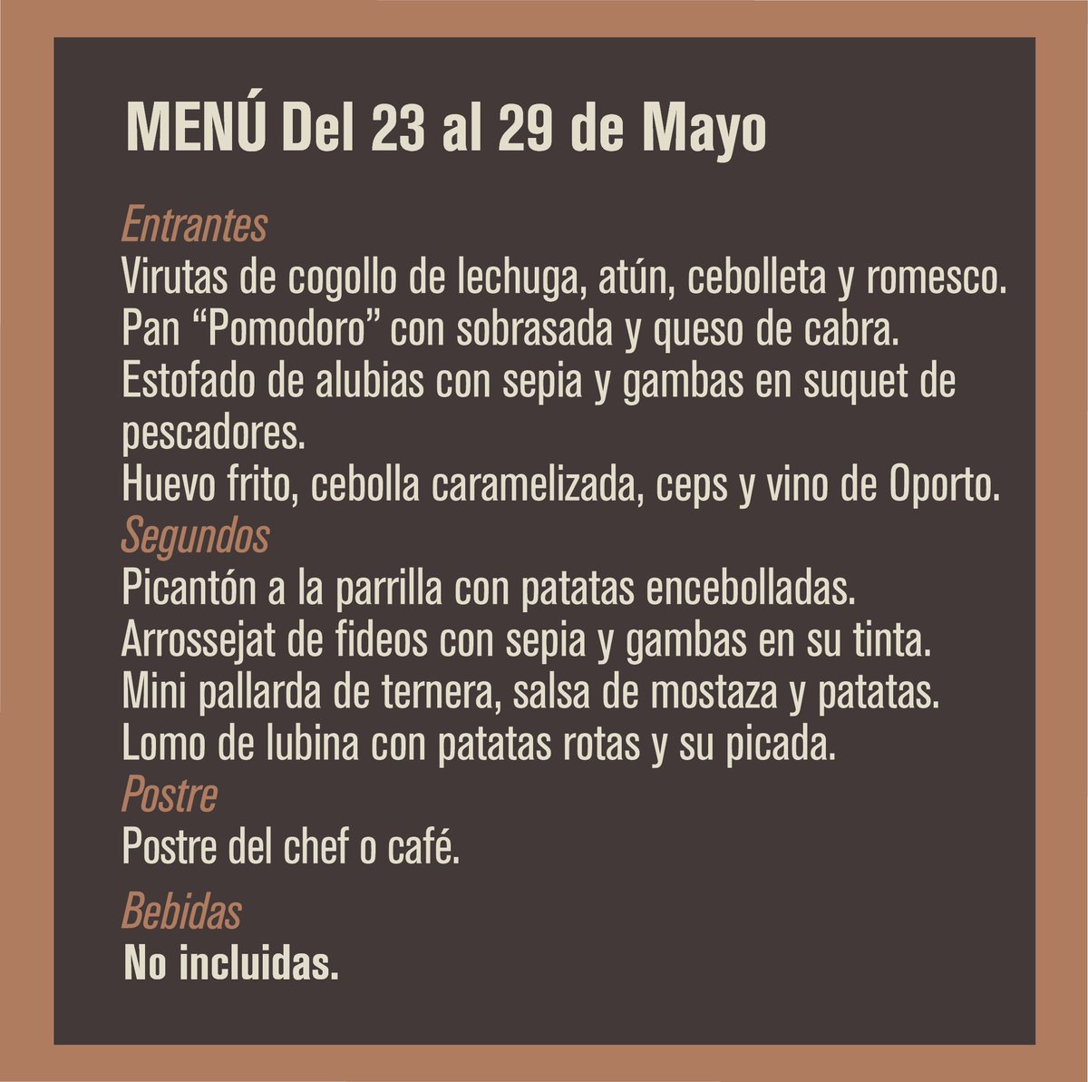 #MenúSemanal recién sacado del horno! Ven a comer o cenar durante toda la semana por solo 18€ ;) #Barcelona