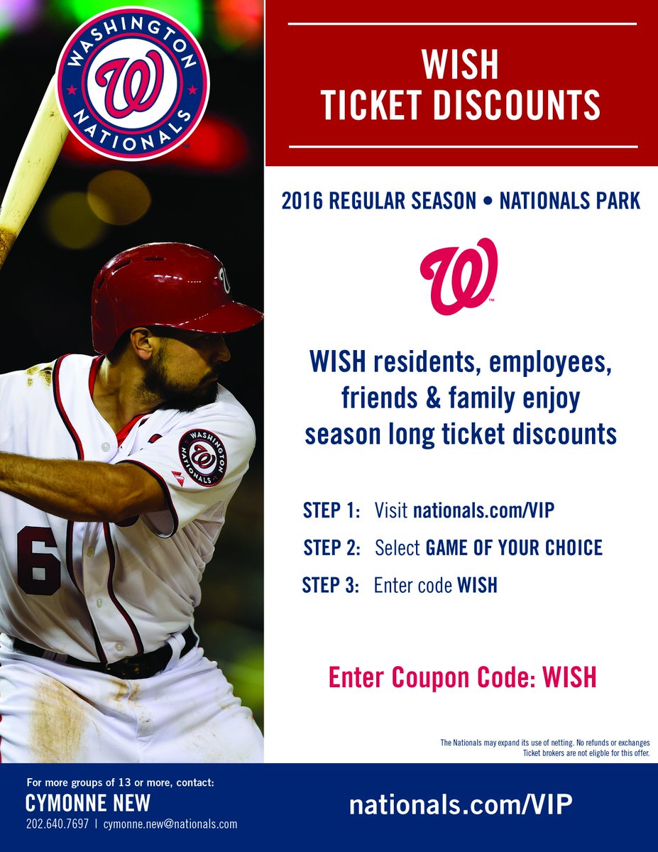 WISHHousing's tweet photo. Why spend extra money if you don't have to! All season long use code WISH to buy your @Nationals tixs! #InternsOfDC https://t.co/ss7Zj1KAyc