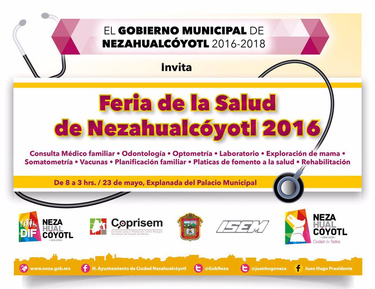 Te invitamos a asistir a la #FeriaDeLaSalud que está instalada en la explanada del Palacio Municipal.