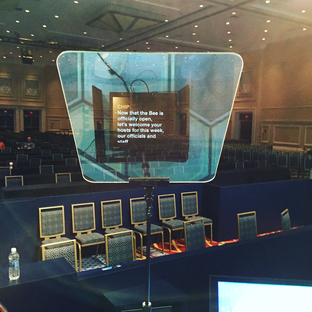 ChipMahaney's tweet photo. Thank goodness for prompter! This is today's rehearsal for tonight's Opening Ceremonies! https://t.co/pFtux0HdfS
