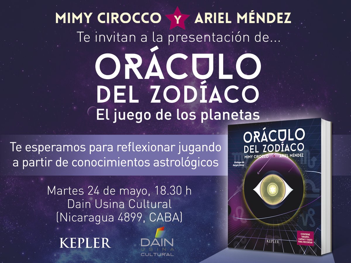 UranoArgentina's tweet image. Los invitamos a la presentación de "Oráculo del zodíaco. El juego de los planetas", de Mimy Cirocco y Ariél Méndez.