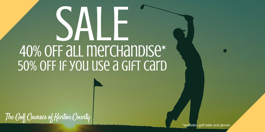 All merchandise* is 40% off or 50% off if you use a gift card! Stop by our Pro-Shop!
*excludes golf balls &amp; gloves