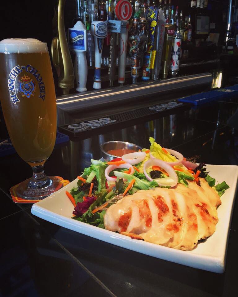 FiddlersP's tweet photo. We think our garden salad with chicken and a Blanche De Chambly is the perfect compliment to this nice summery day! https://t.co/KF2vSXVD5s