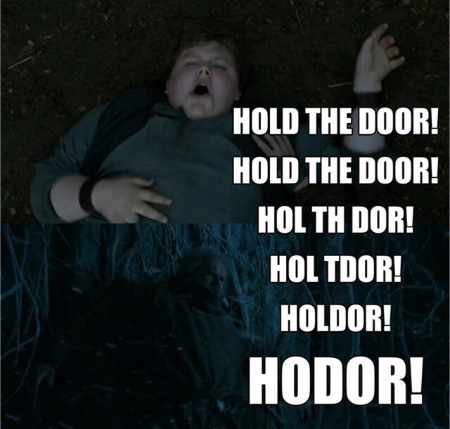 TravagF's tweet photo. Un minuto di silenzio per i doppiatori per la traduzione hold the door #hodor in ita 😳 #jesuishodor #TronoDiSpade https://t.co/RZqRUU0OTO