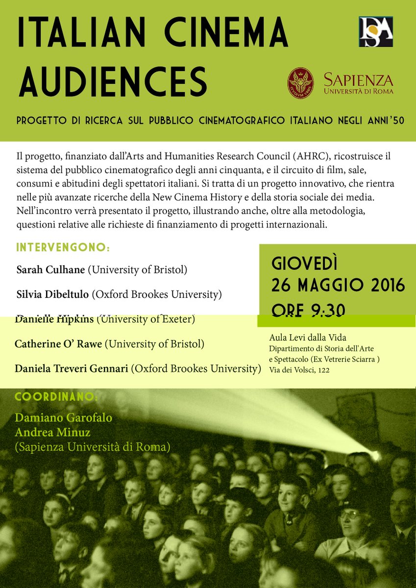 cinema_memories's tweet photo. Siamo a Roma questa settimana per presentare il progetto di #ItalianCinemaAudiences ad un evento @SapienzaRoma https://t.co/zwmJE2lSmR