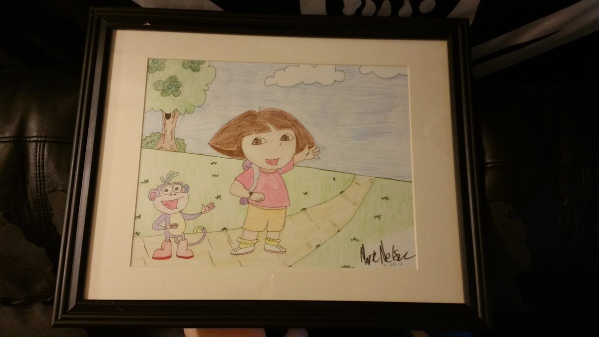 NelsonArt209's tweet photo. #NelsonArt Just drew this for a family friend #Dora w/boots,only took me about 2 hours to do,just put it in a frame https://t.co/ieGThAU6N7