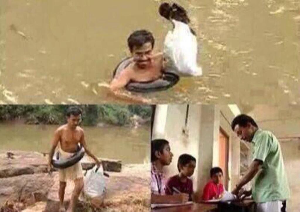 Lokota_Caguamas's tweet photo. Abdul Malik es un profesor de la India que así llega todos los días a su trabajo. https://t.co/fRoCQcEUaA