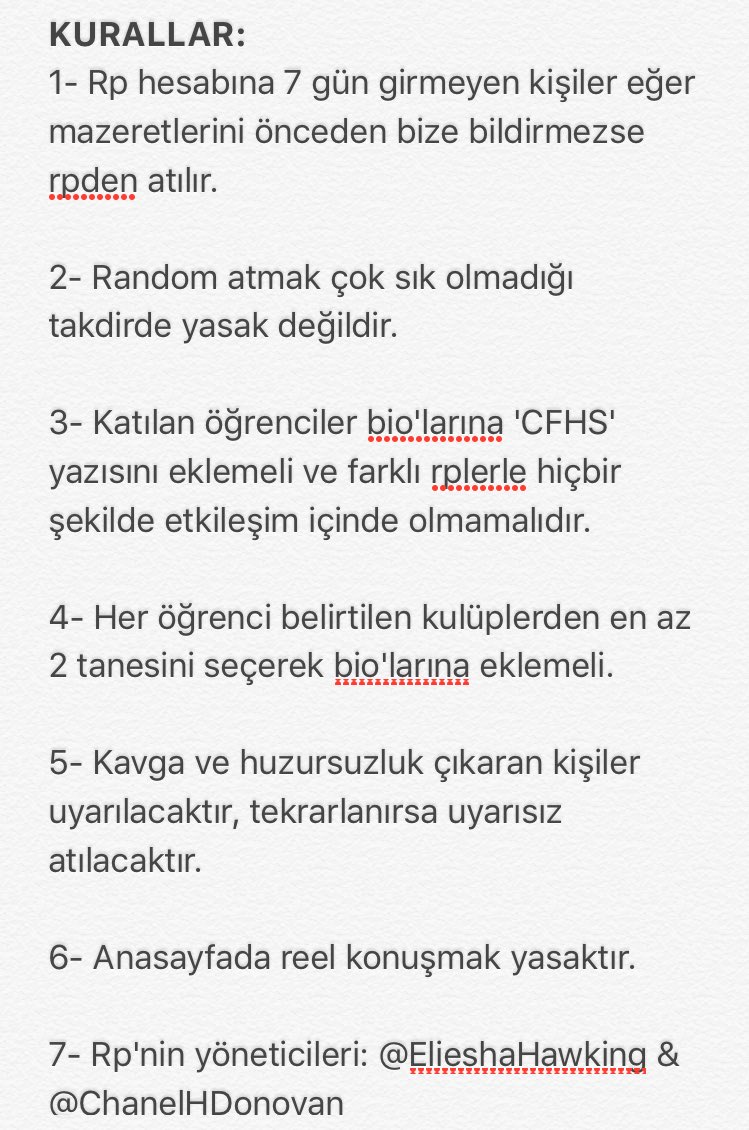 ChestnutFieldHS's tweet photo. CHESTNUT FIELD LİSESİNİN KURALLARI (LÜTFEN OKUYUNUZ) https://t.co/PyP9E5WcsG