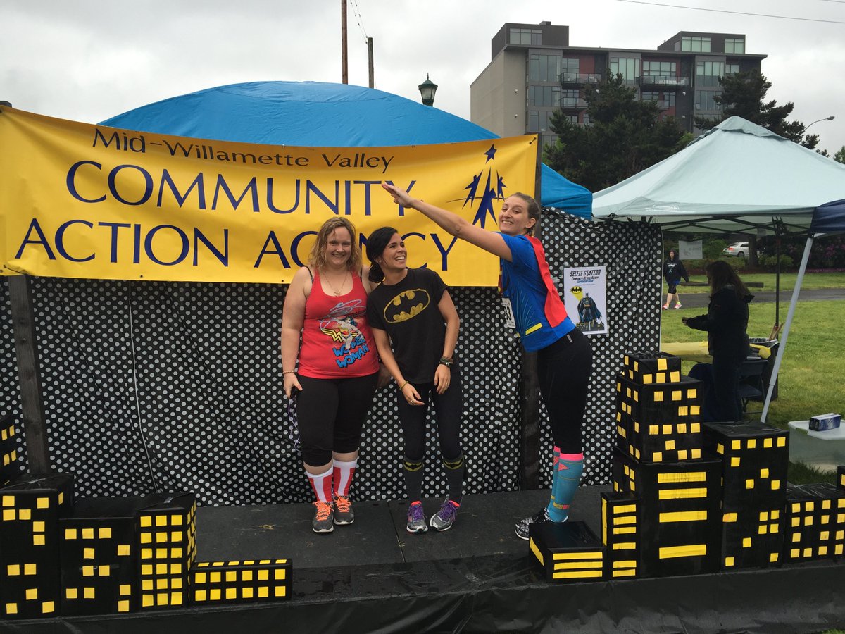 OregonQRIS's tweet photo. Oregon's QRIS Staff Amy, Hannah, and Robyn participated in the Community Action Agency Superhero Dash! https://t.co/0SjRm5m0EB