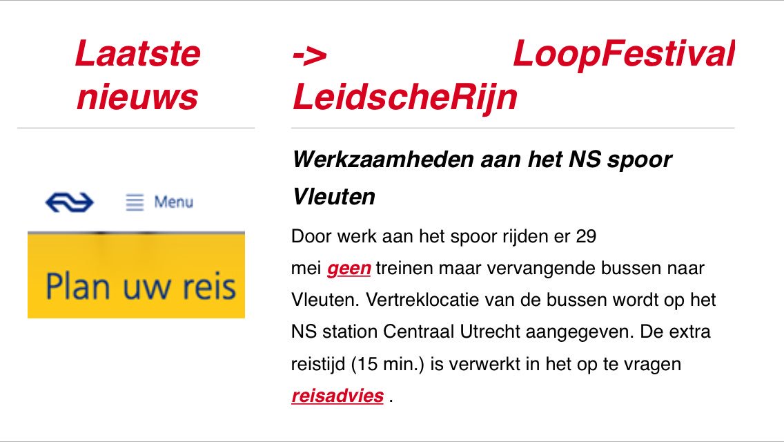 LOOPVLR's tweet image. Laatste nieuws: geen treinen, maar bussen naar @loopfestival LR, zie: ns.nl/reisplanner-v2… @LOOPVLR @DivaRunLR