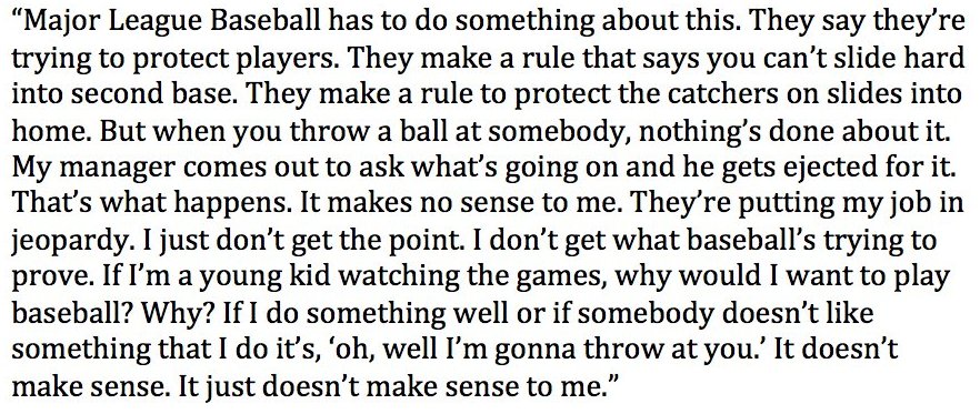 BaseballSerious's tweet photo. Josh Donaldson @BringerOfRain20 speaking words of wisdom after being thrown at twice in yesterdays game #GetSerious https://t.co/z7sheCARrS