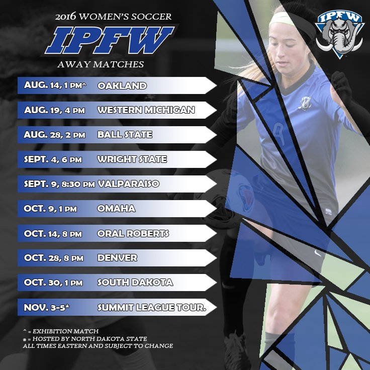 MastodonWSoccer's tweet photo. Here is our 2016 #IPFWwsoc away schedule! #GoDons #ReachTheSummit https://t.co/gTGGzGP7l9