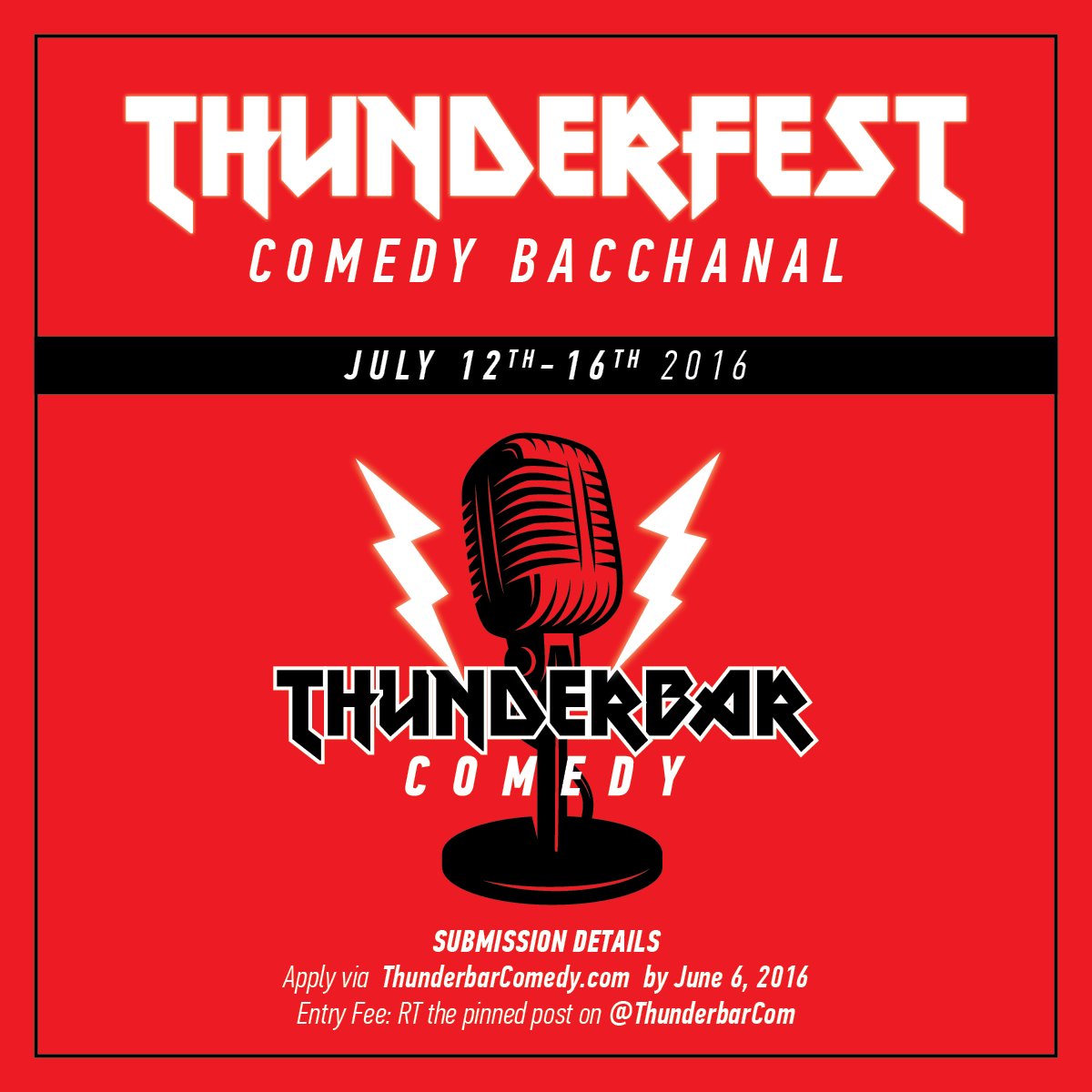 thunderbarcom's tweet image. #THUNDERFEST is coming!  Tell your funny friend(s) to apply via ThunderbarComedy.com by June 6.