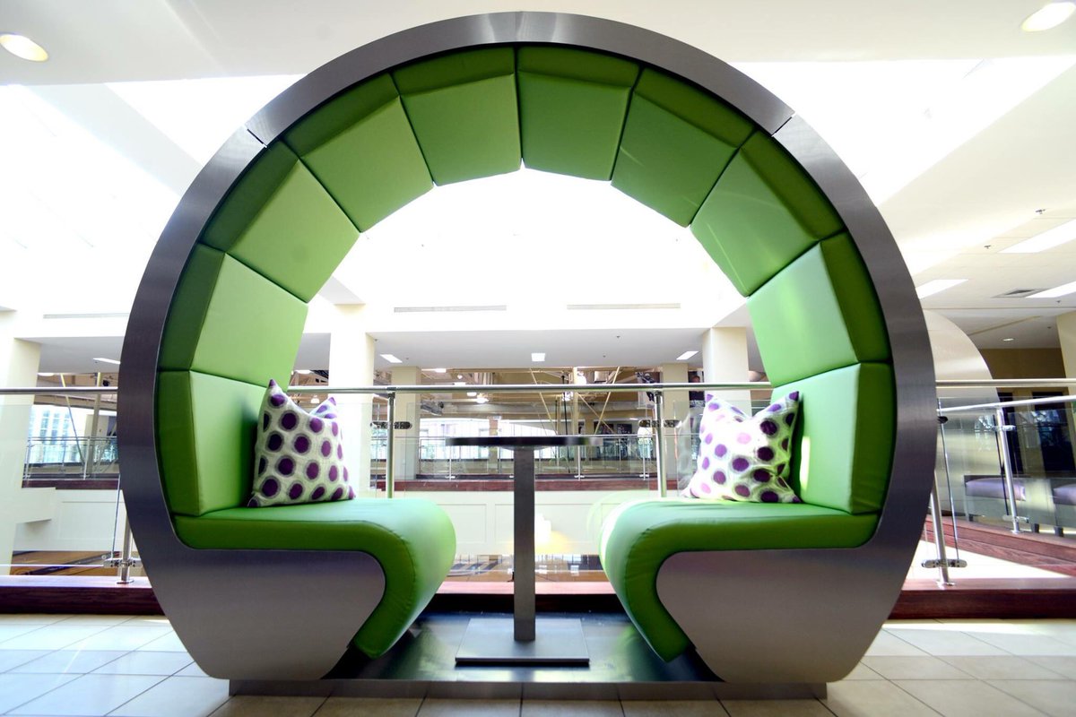 BarbourSpangle's tweet photo. How would you like to study in one of these cozy circular booths? #bsdproject @HighPointU @suryasocial @OFSBrands https://t.co/MAqWF4bwsO